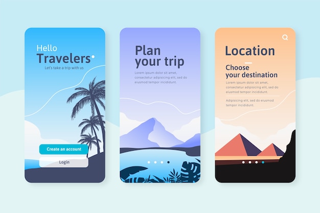 Onboarding-app-bildschirme für unterwegs