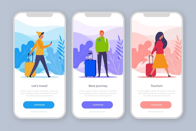 Kostenloser Vektor onboarding-app-konzept für unterwegs