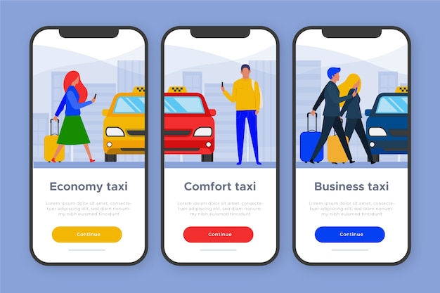 Kostenloser Vektor onboarding-app-thema für taxiservice