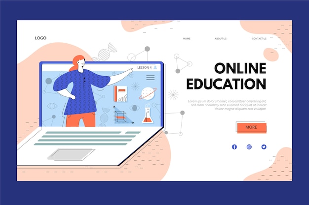 Kostenloser Vektor online-bildung und laptop-landingpage