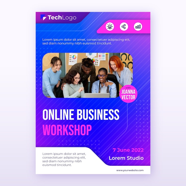 Kostenloser Vektor online-business-workshop-poster-vorlage mit farbverlauf