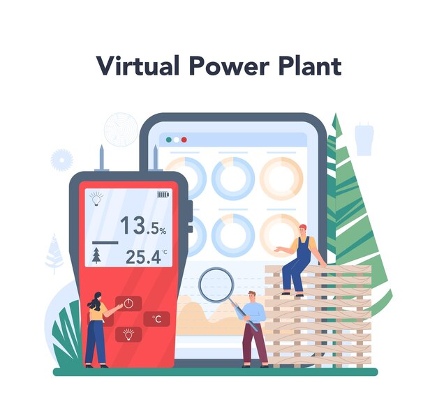 Online-Dienst oder Plattform für die Holzindustrie Holztrocknung als forstwirtschaftlicher Produktionslinienprozess Trocknersteuerung Online VPP Isolierte flache Vektordarstellung
