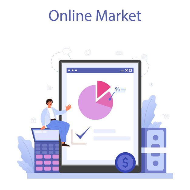 Online-Dienst oder Plattform für Marktwachstum Geschäftsfortschritt Geschäftsausweitung Idee der Unternehmensförderung für einen neuen Marktplatz Online-Markt Flache Vektordarstellung