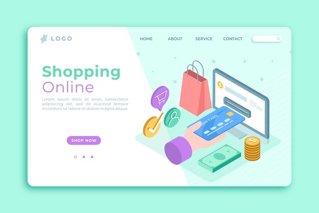 Online-Landingpage für isometrisches Einkaufen