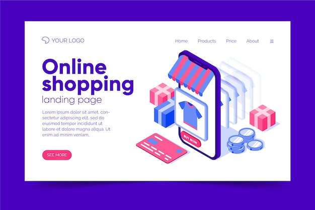 Online-landingpage für isometrisches einkaufen