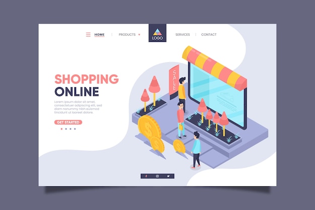 Kostenloser Vektor online-landingpage für isometrisches einkaufen