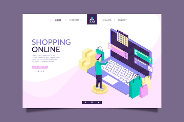 Kostenloser Vektor online-landingpage für isometrisches einkaufen