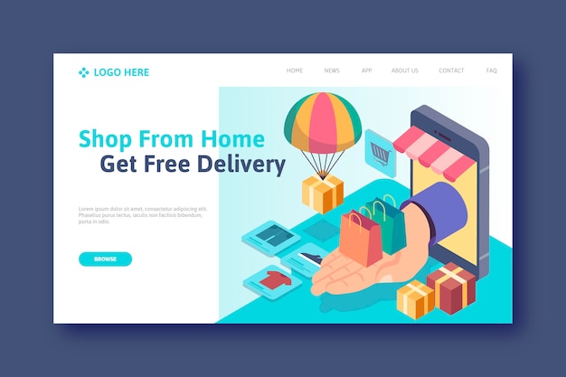 Online-landingpage für isometrisches einkaufen