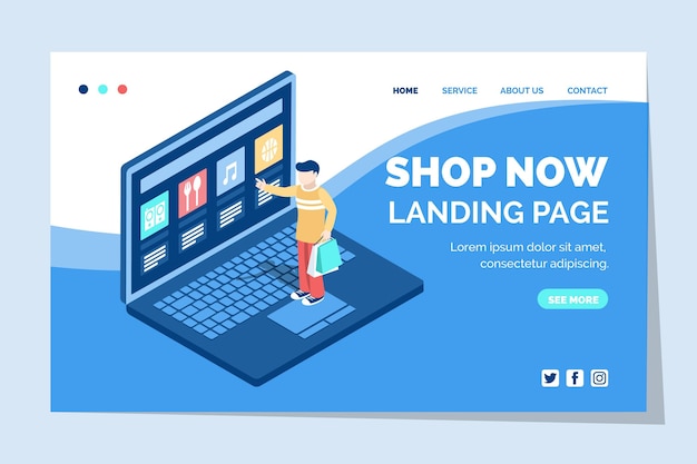 Kostenloser Vektor online-landingpage für isometrisches einkaufen
