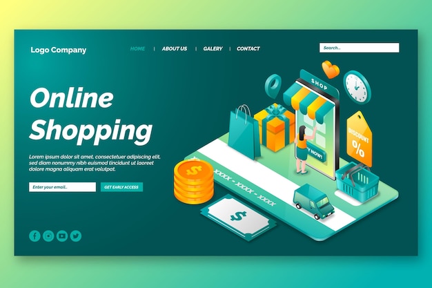 Online-landingpage für isometrisches einkaufen