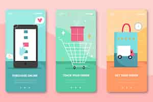 Kostenloser Vektor online-onboarding-app-bildschirme für mobiltelefone kaufen