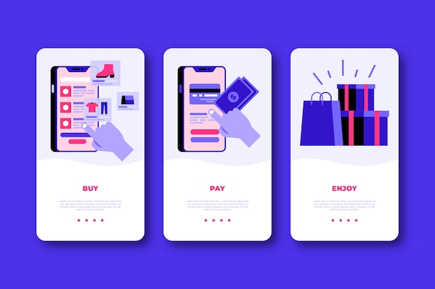 Kostenloser Vektor online-onboarding-app-bildschirme kaufen
