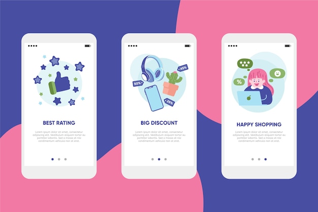 Kostenloser Vektor online-onboarding-app-bildschirme kaufen