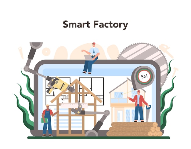 Online-Service oder Plattform für Holzindustrie und Holzproduktion Protokollierung und Holzverarbeitung Forstwirtschaftliche Produktion Intelligente Fabrik Flache Vektordarstellung