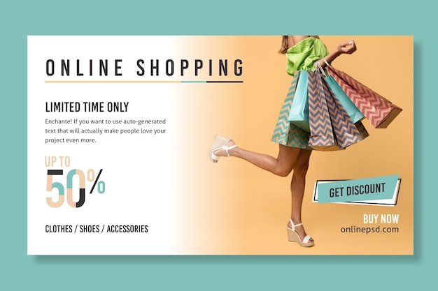 Kostenloser Vektor online-shopping-banner-vorlage mit foto