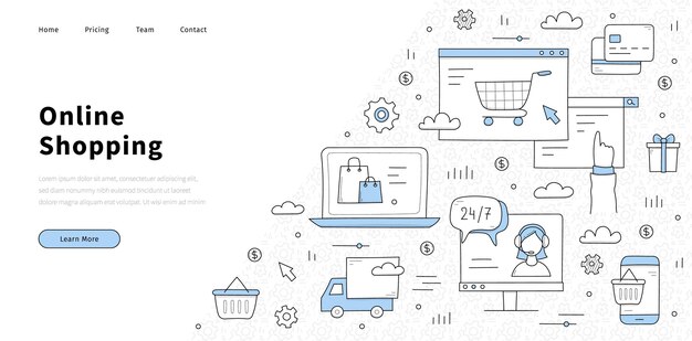 Online-Shopping-Doodle-Landing-Page-Internet-Verkauf