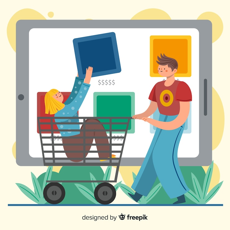 Kostenlose Vektor online-shopping-konzept mit illustration