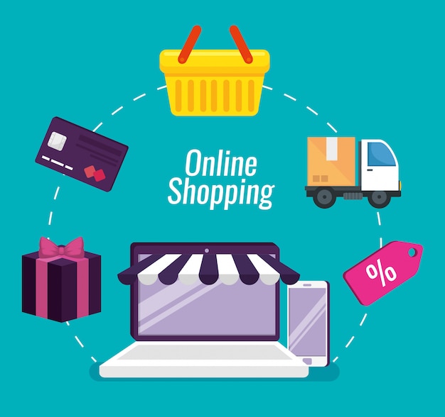 Online-Shopping mit Laptop- und Smartphone-Technologie