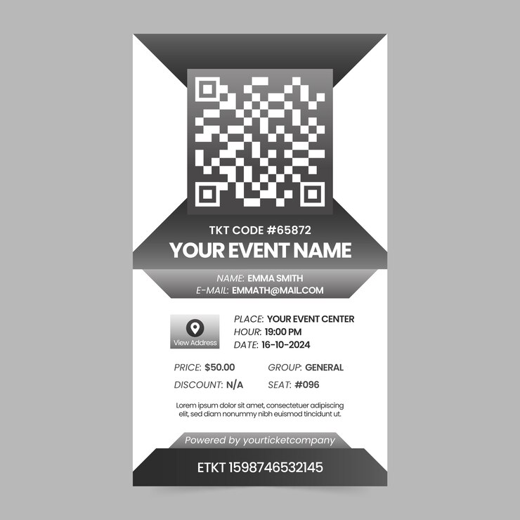 Kostenlose Vektor online-ticketvorlage für gradienten