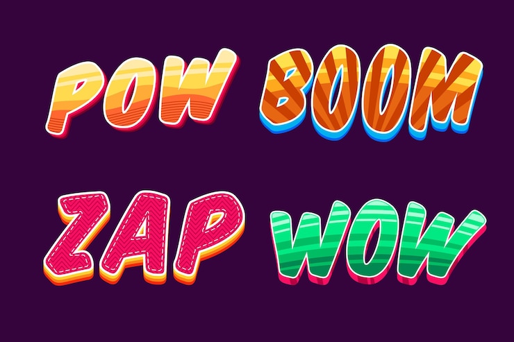 Kostenlose Vektor onomatopoeias schriftzug sammlung