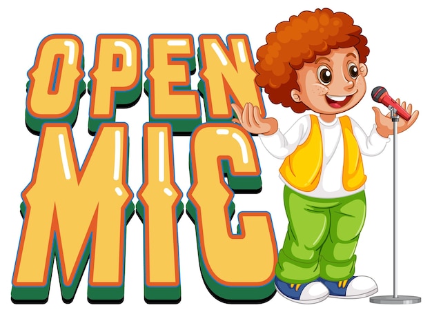 Open-Mic-Logo-Design mit Sängerjunge-Cartoon-Figur