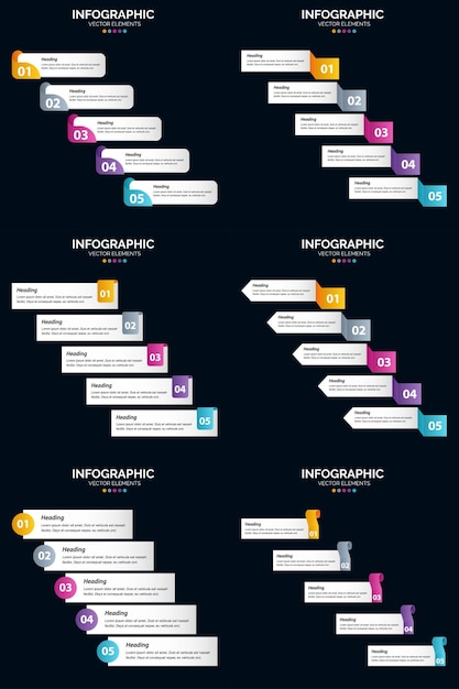 Kostenloser Vektor optimieren sie ihre präsentation mit sechs vektorinfografiken und zeitachsen