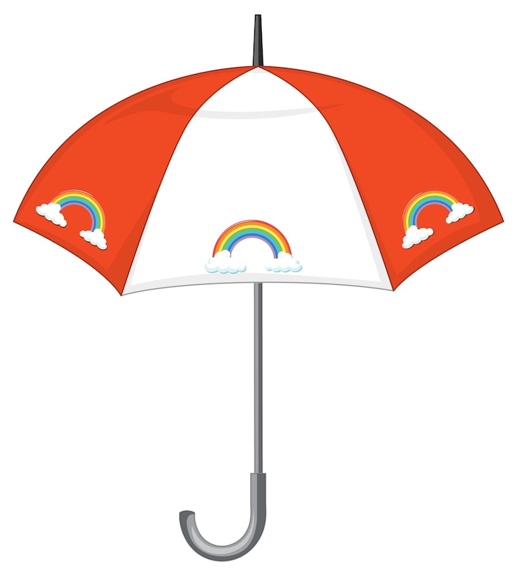 Kostenlose Vektor orange gestreifter regenschirm mit regenbogenmuster