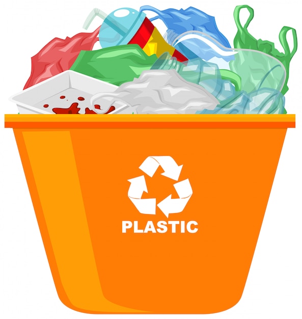 Kostenloser Vektor orange recyclingbehälter mit recycling-symbol auf weißem hintergrund