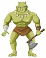 Kostenloser Vektor orc mit axt-cartoon-figur