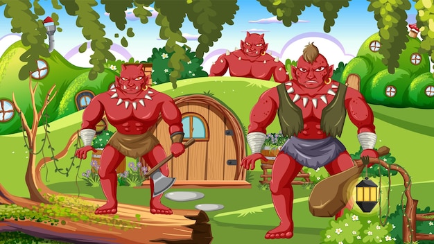 Orc-zeichentrickfiguren im wald