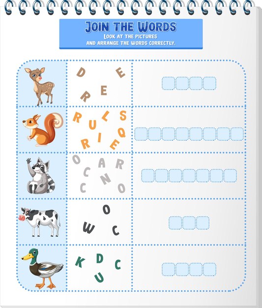 Kostenloser Vektor ordnen sie die buchstaben in der reihenfolge mit bildern
