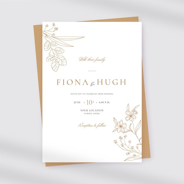 Organische flache minimalistische Hochzeitseinladungsschablone