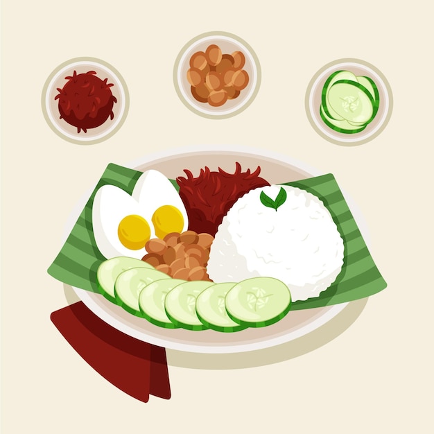 Organische flache nasi lemak illustriert