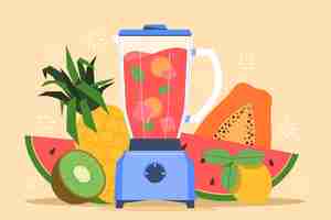 Kostenloser Vektor organische flache smoothies in der mixerglasillustration