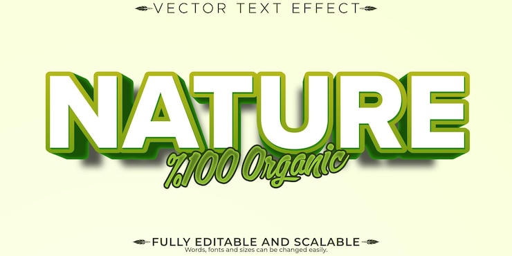 Kostenlose Vektor organischer grüner text-effekt bearbeitbarer natürlicher und obst-text-stil