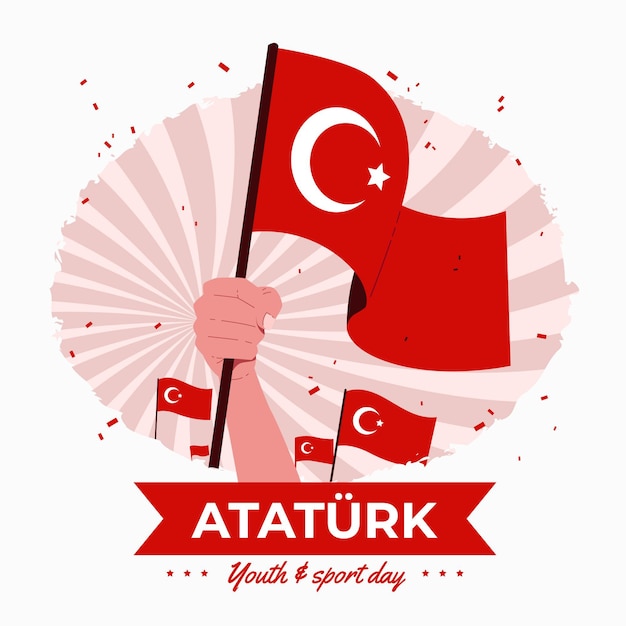 Kostenloser Vektor organisches flaches gedenken an die illustration des atatürk-, jugend- und sporttages