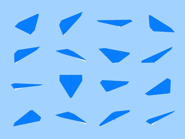 Origami-papierflieger-sammlung mit verschiedenen ansichten und winkeln Premium Vektoren