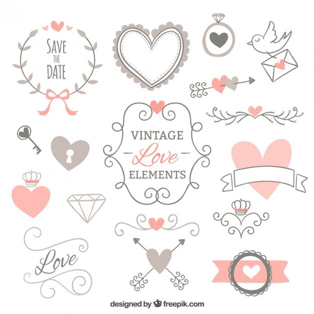 Kostenlose Vektor ornamental vintage love elemente