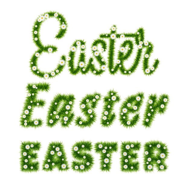 Ostern Schriftzug Vorlage mit Gras und Blumen. Vektorillustration EPS10