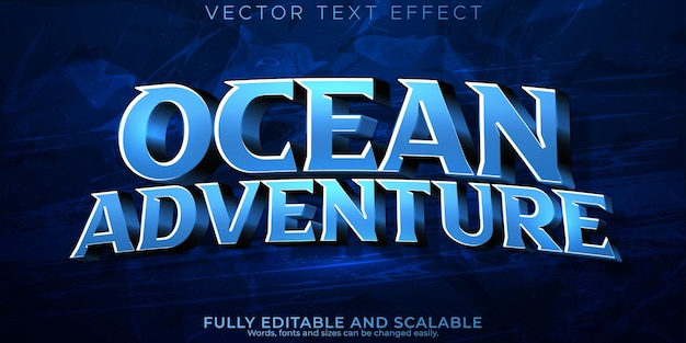 Kostenloser Vektor ozean-abenteuer-texteffekt bearbeitbarer blau- und aqua-textstil