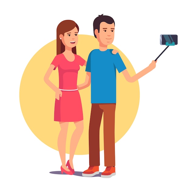 Kostenloser Vektor paar fotografiert sich auf selfie stick