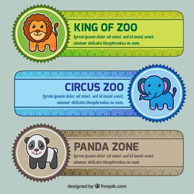 Pack of diferent zoo banner in flaches design