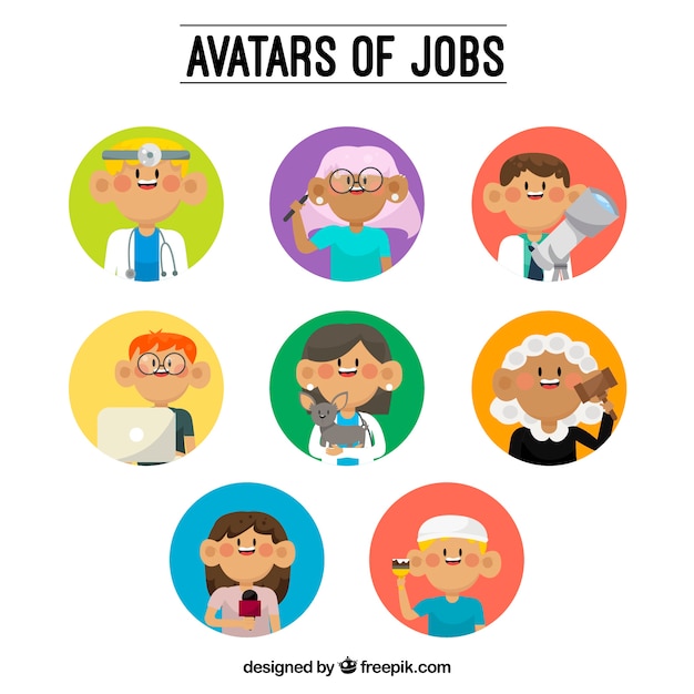 Kostenloser Vektor pack von arbeiter avatare mit spaß stil