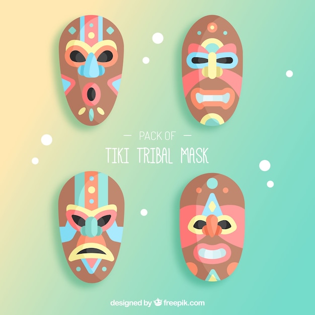 Kostenloser Vektor pack von tribal tiki masken