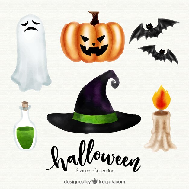 Packung Aquarell Halloween Elemente