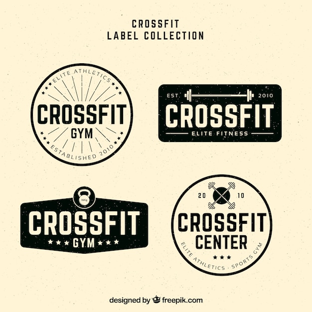 Packung crossfit-aufkleber im vintage-design