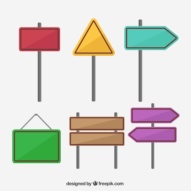 Kostenloser Vektor packung farbige verkehrszeichen in flachem design