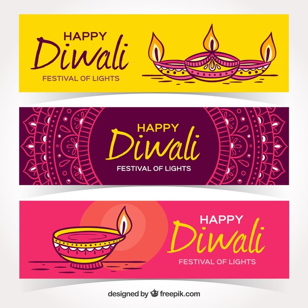 Packung handgezeichnete diwali banner