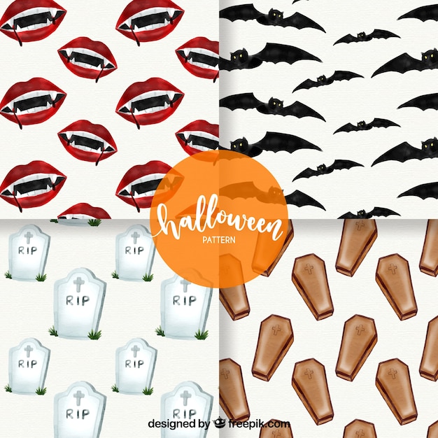 Kostenloser Vektor packung mit aquarell-halloween-elementen