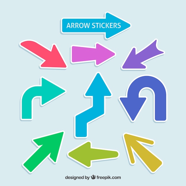 Kostenloser Vektor packung mit bunten pfeilaufklebern